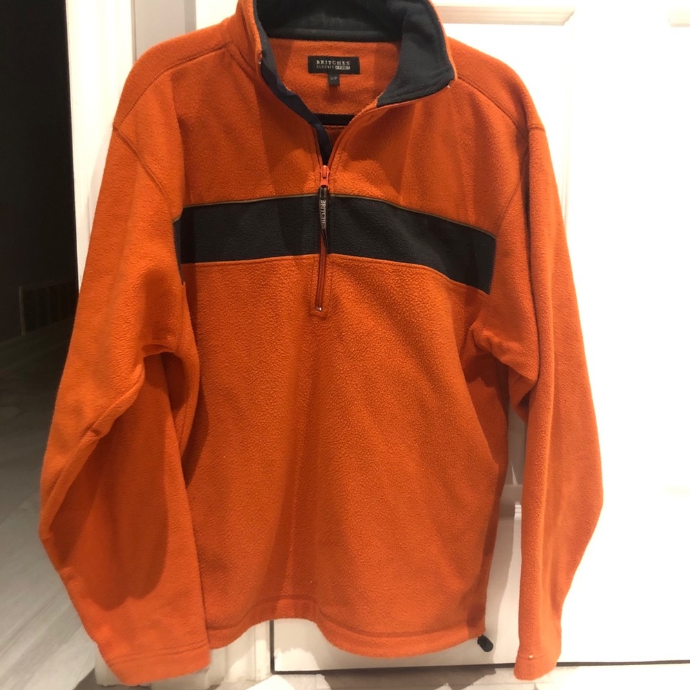 Orange and navy stripe half zip fleece sweater